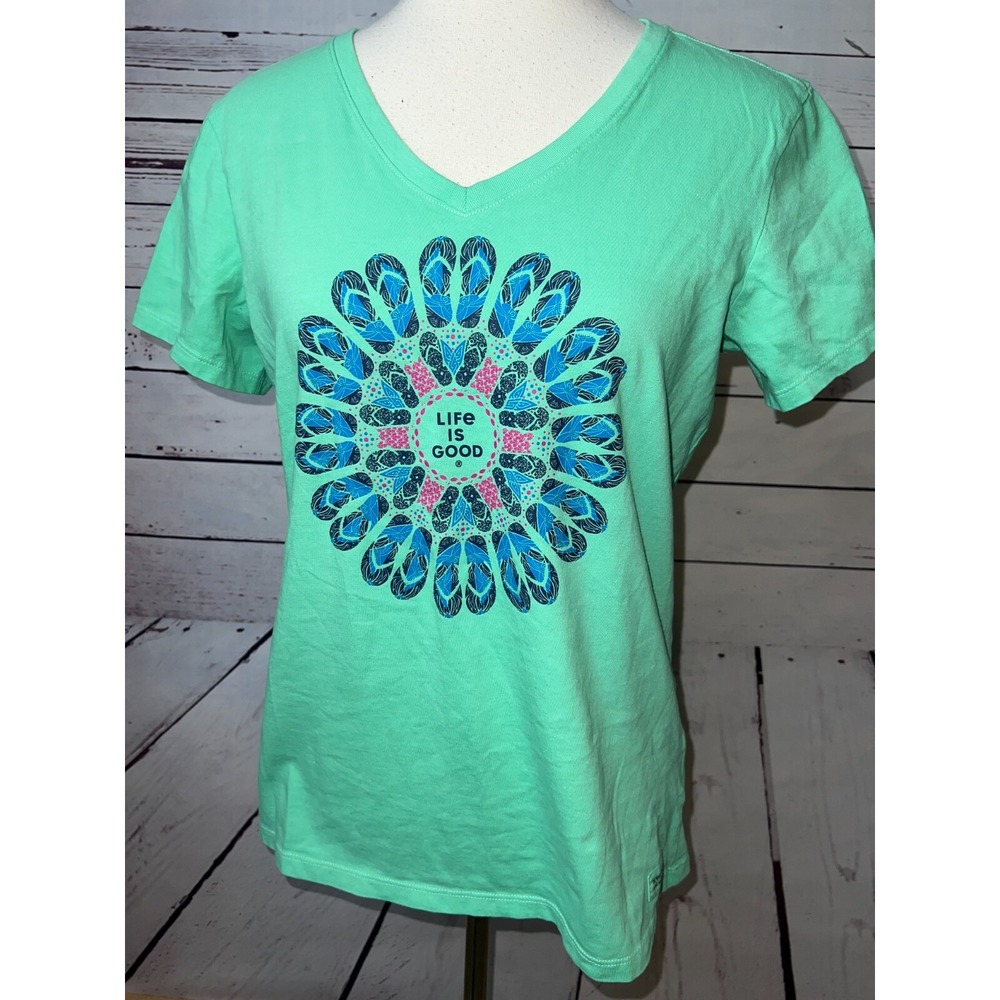 Life is Good Crusher Tee size Medium Flip Flop Mandala Shirt T-Shirt LIG Sandals